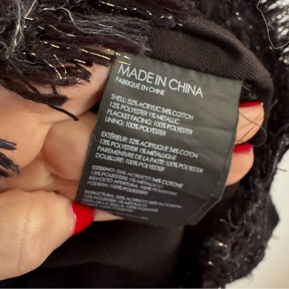 Club Monaco Women's Black Sparkly Fringed Tweed Moto Jacket Zippered Size Small - Picture 7 of 8